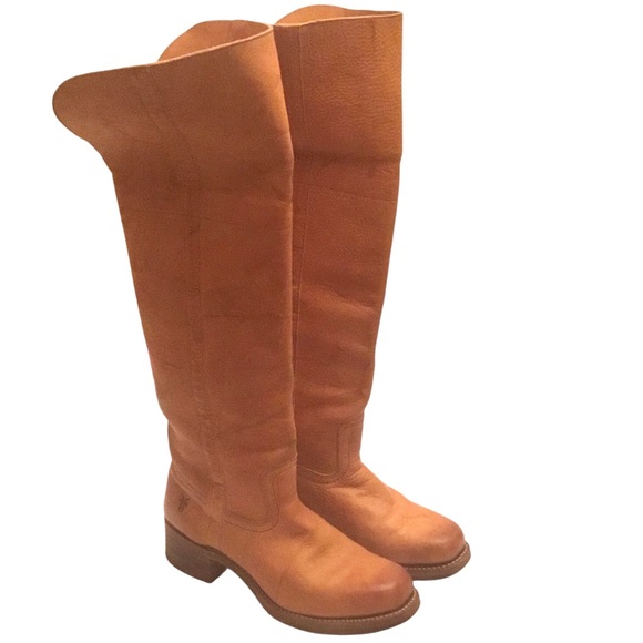 FRYE Campus Knee High OTK 80’s Tall Fold Down Cuff Leather Saddle Boots Size 10 - Picture 9 of 16